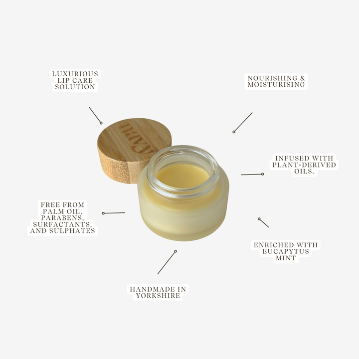 Navy Lip Balm Luxurious Lip Care Solution
Nourishing & Moisturising. Free from palm oil, paragons, surfactants and sulphates. Handmade in Yorkshire. Enriched with Eucalyptus Mint. 

