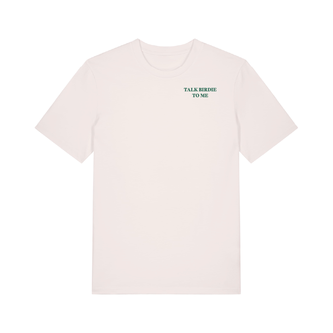White t-shirt with 'AMIRI' logo on a white background