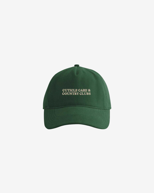 Green cap with text on a white background