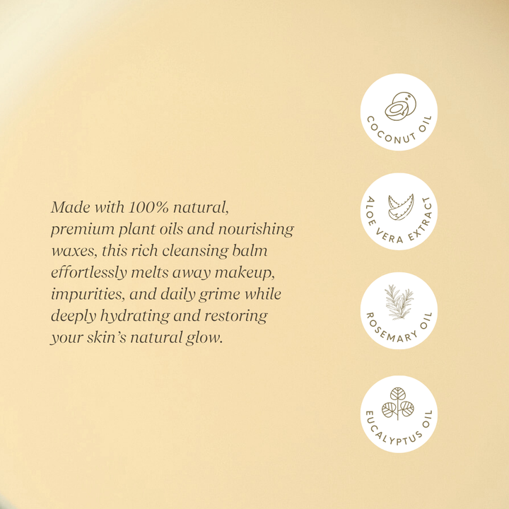 Product label with text and icons on a beige background
