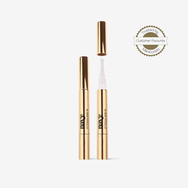 Two gold cuticle serum with a 'Trusted by Customers' badge on a white backgrounded