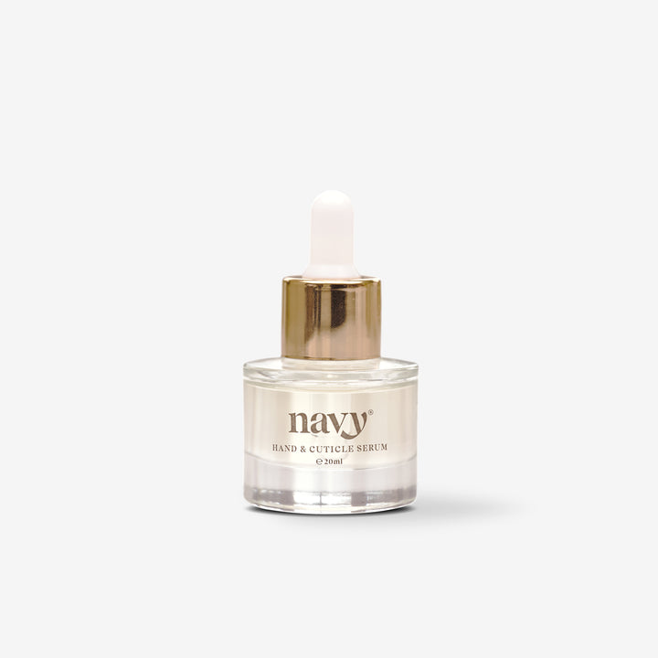 Hand Cuticle Serum Navy Plant Based in glass bottle and dropper