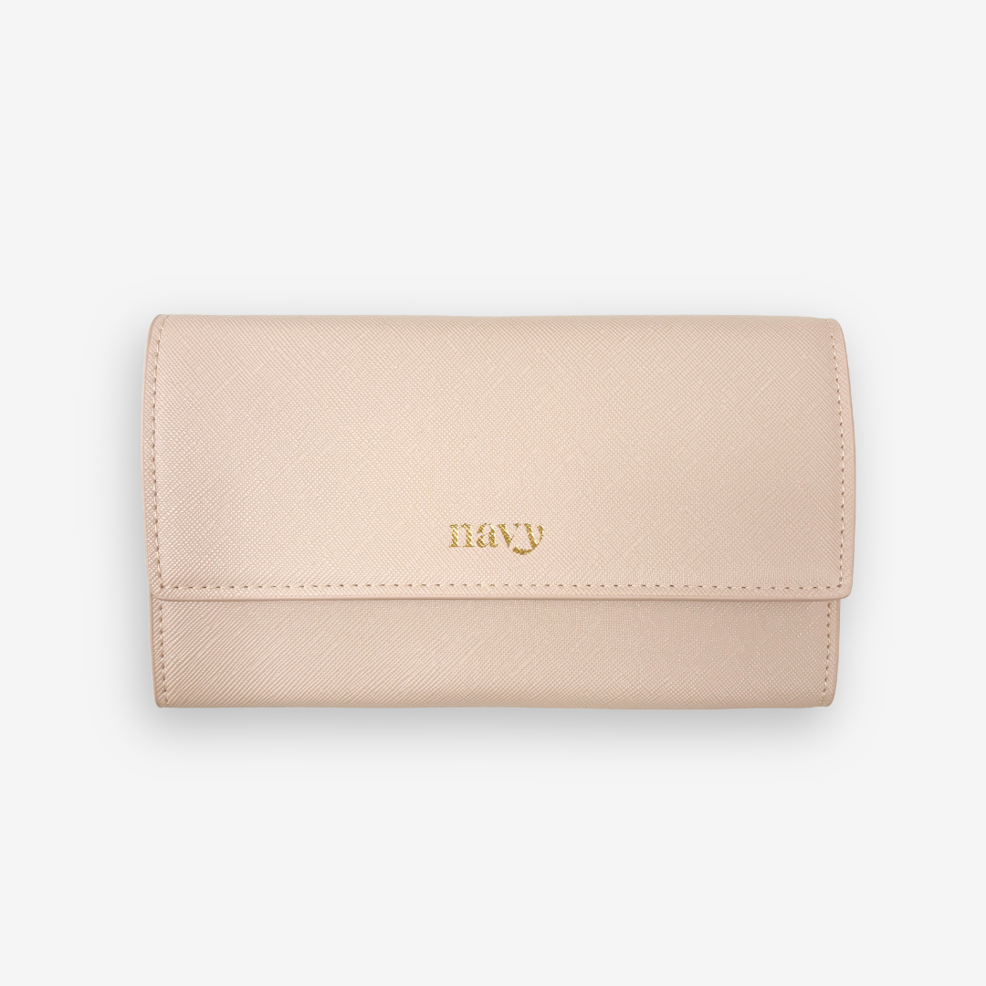 Beige Manicure Wrap Storage Case  with 'navy' branding on a white background