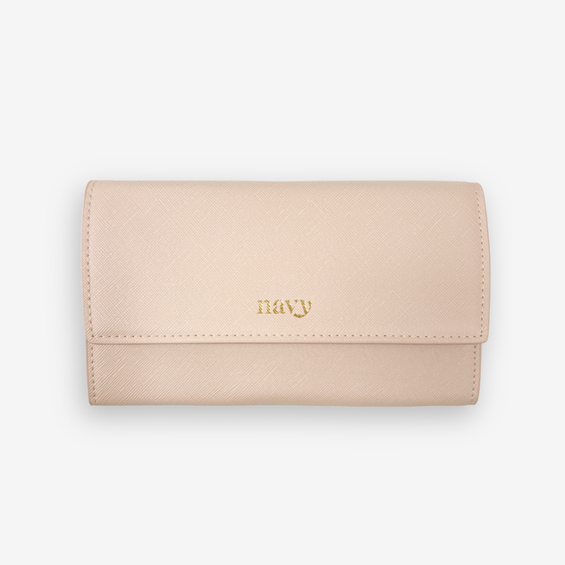 Beige Manicure Wrap Storage Case  with 'navy' branding on a white background