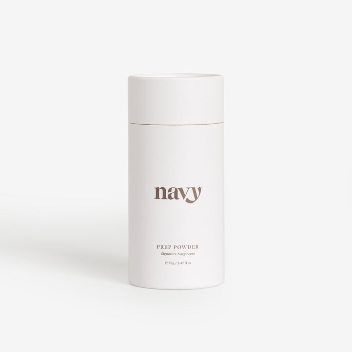 White carton with unique formula powder gently scented with the iconic Navy brand scent