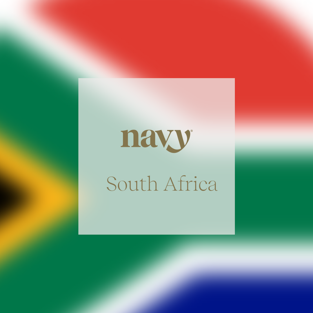 Navy South Africa text on a colorful abstract background