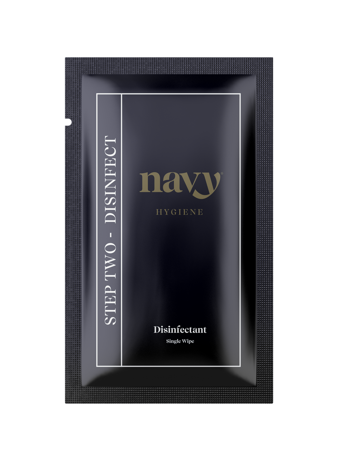 individual blue sachet labelled Disinfectant